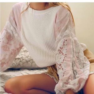 Pilcro Martine Cream/Pink Eyelet/Lace Sweater- Small